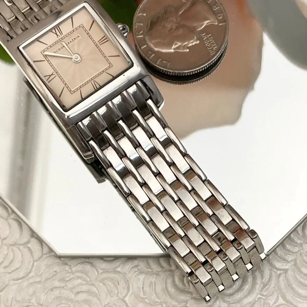 BCBGMaxAzria Stainless Steel Tank Style Dress Watch Roman Numerals